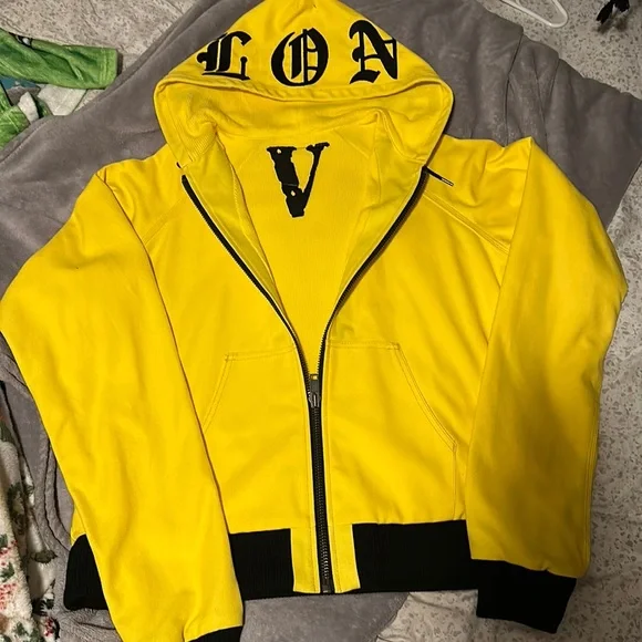 Yellow Vlone Embroidered Hoodie Hoodie Yellow Vlone Jacket Yellow